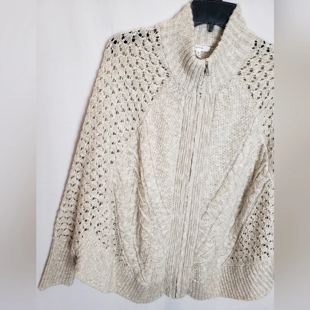 Maurices Beige Long Sleeve Poncho Full Zip Sweater Sz M-L